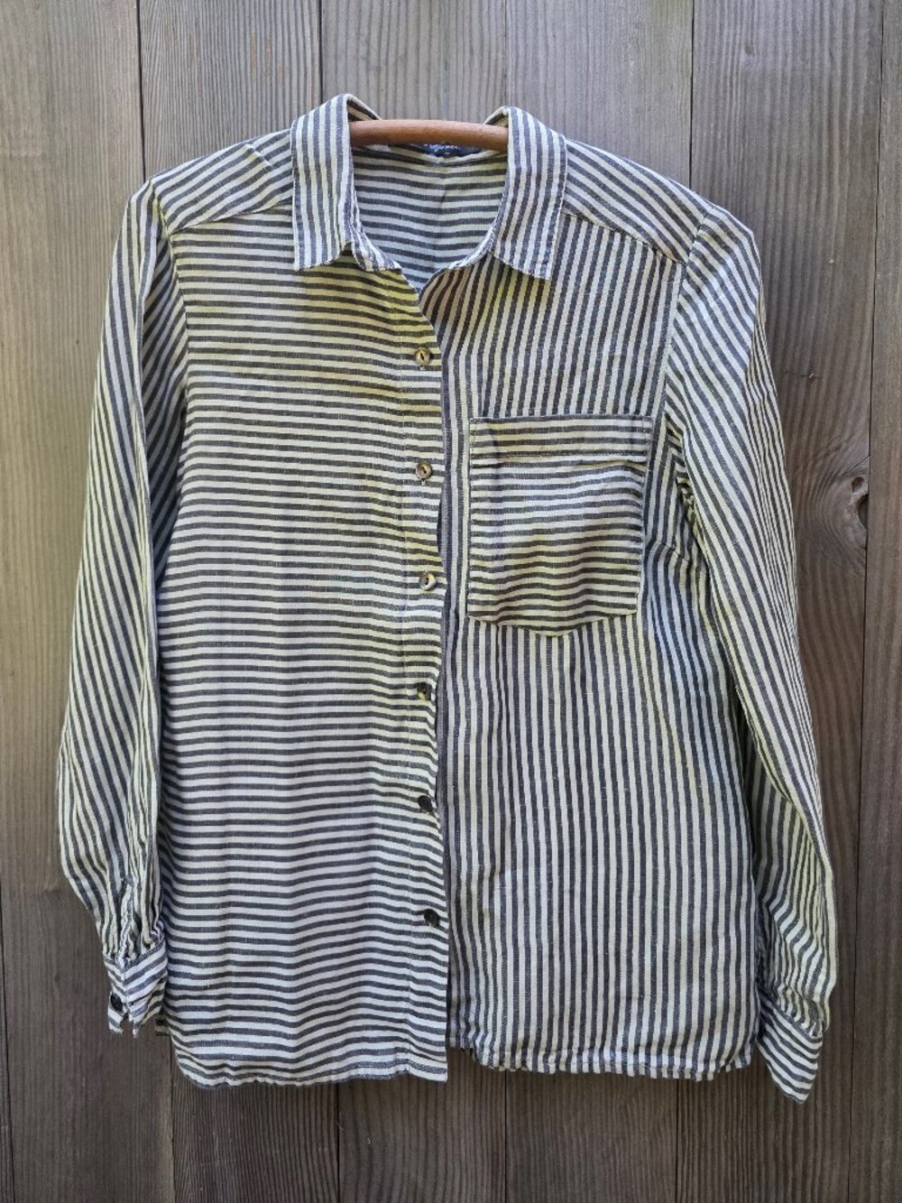 Gudrun Sjoden Striped Button Down Shirt Small Linen